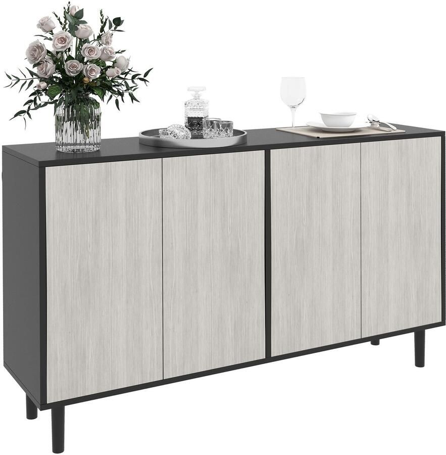 Corenia Keukenkast – Keukenbuffet – Buffetkast – Voorraadkast – Keukenopberger – 2 Dubbele Deuren – Verstelbare Planken – 121 x 37 x 75 cm – Hout Spaanplaat – Zwart-Grijze Houtnerf