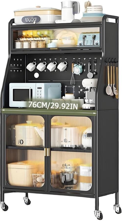 Corenia Keukenkast – Keukenbuffet – Opbergkast – Keukenrek – Staande Kast – 5 Lagen Met Verstelbare Planken – Inclusief Werkblad – Metaal – 76x36x160 cm – Modern Design