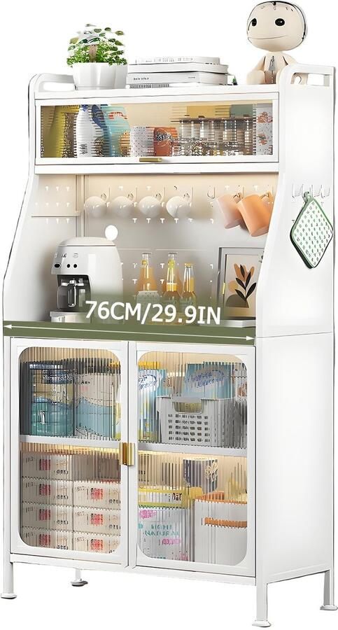 Corenia Keukenkast – Keukenbuffet – Opbergkast – Staande Kast – Buffetkast – Vijf Lagen Met Verstelbare Planken – 76x36x160 cm Wit