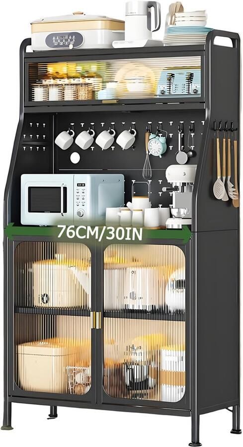 Corenia Keukenkast – Keukenkast Met Wielen – Opbergkast – Buffetkast – Werkbank – Zwart Metaal – Verstelbare Schappen – 76 cm Breed