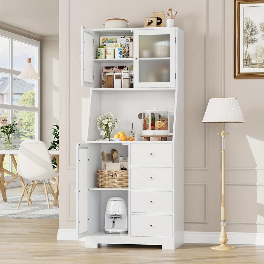 Corenia Keukenkast – Keukenkast Staand – Opbergkast – Buffetkast – Magnetronkast – 163x60x40 cm – Hardhouten Constructie – Kabeldoorvoer