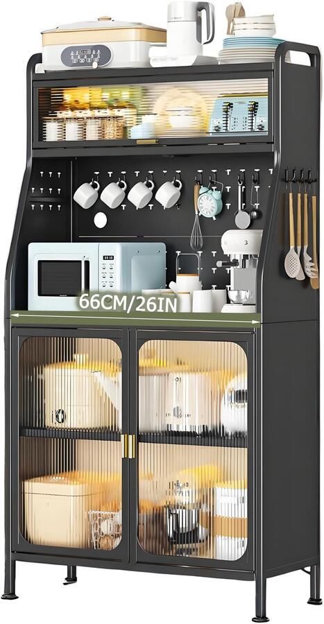 Corenia Keukenkast – Keukenkast Staand – Opbergkast – Hoge Kast – Pantrykast – Met Wielen En Verstelbare Poten – 66x36x160 cm – Met Werkblad