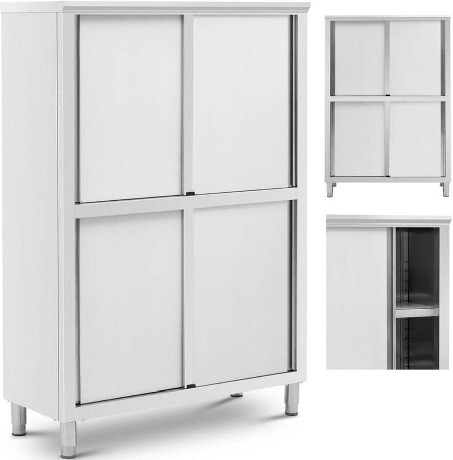 Corenia Keukenkast – Opbergkast – Buffetkast – Stellingkast – Keukenmeubel – RVS Schuifdeuren – 120x50x180 cm – 200 kg Draagvermogen