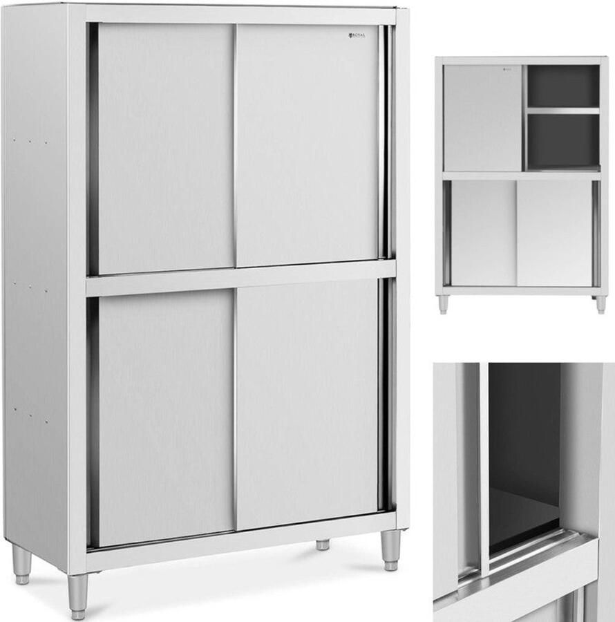 Corenia Keukenkast – Opbergkast – Buffetkast – Werkplaatskast – Staalkast – Roestvrij Staal – 120 kg Draagvermogen – 120x50x180 cm