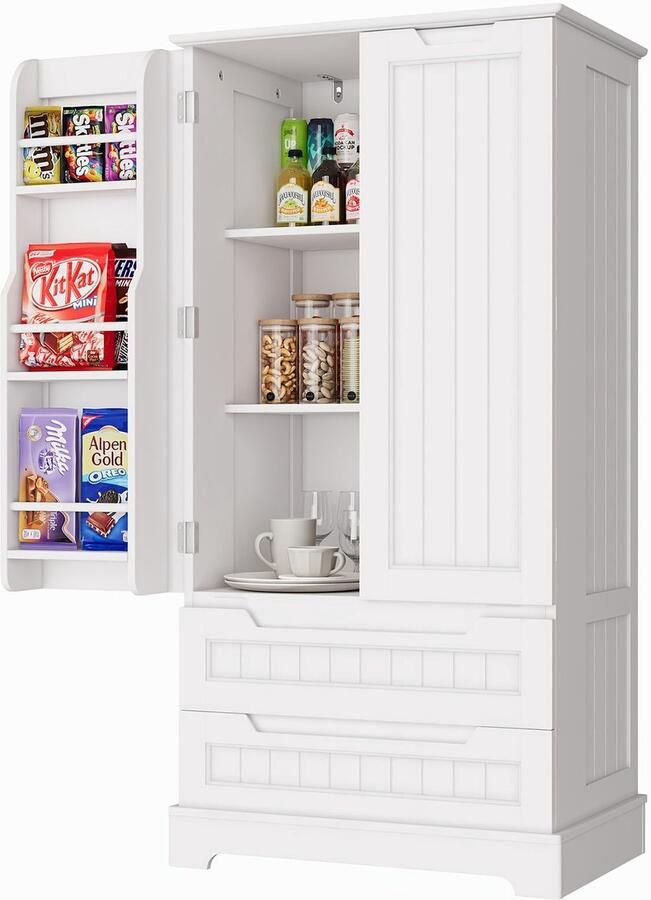 Corenia Keukenkast – Opbergkast – Keukenonderkast – Buffetkast – Organizer – Waterbestendig – Kantelbeveiliging – 2 Laden – 2 Deuren – Verstelbare Planken – Wit