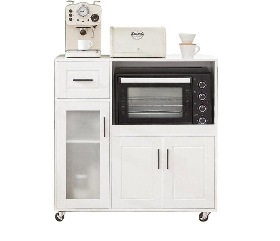 Corenia Keukenkast – Opbergkast – Keukenwagen – Buffetkast – Kast Met Lade – Veelzijdige Opbergruimte – Verstelbare Glazen Deur