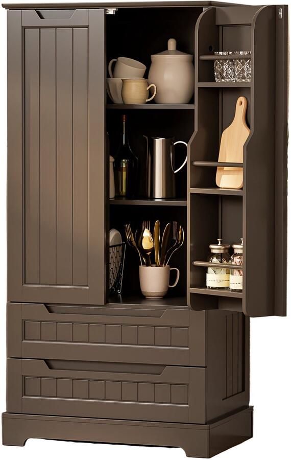 Corenia Keukenkast – Opbergkast – Staande Kast – Buffetkast – Organizer – 2 Lades en 2 Deuren – Waterbestendig en Anti-omkantel – Verstelbare Planken – Donkerbruin