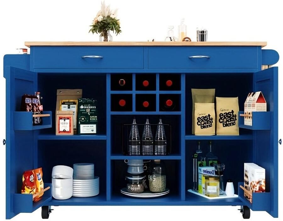 Corenia Keukentrolley – Keukenwagen – Serveerwagen – Opbergtrolley – Keukenrek – Blauw – Mobiel met 4 Wielen – Ruim Werkblad en Opbergruimte