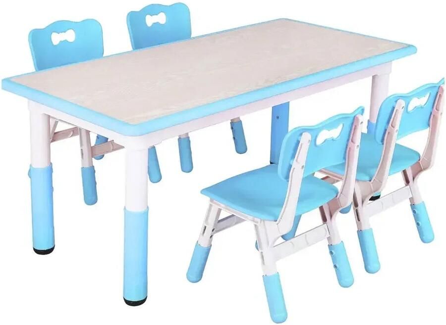 Corenia Kinder Tafel- en Stoelenset – Kindermeubelset – Speeltafel – Kinderbureau – Kindertafel – Verstelbare Hoogte – 120x60 cm Tafelblad – Blauw