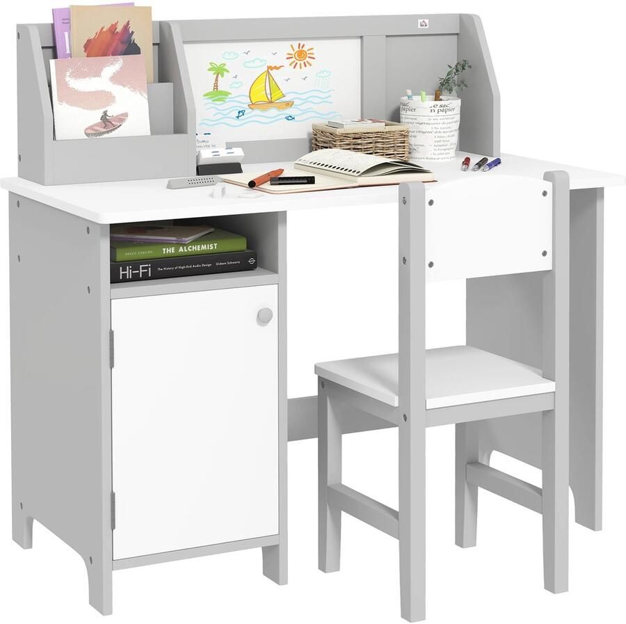 Corenia Kinderbureau – Kinderbureau Set – Kindertafel – Schrijftafel – Bureau Met Stoel – Whiteboard Werkblad – Afgeronde Hoeken Veilig Design