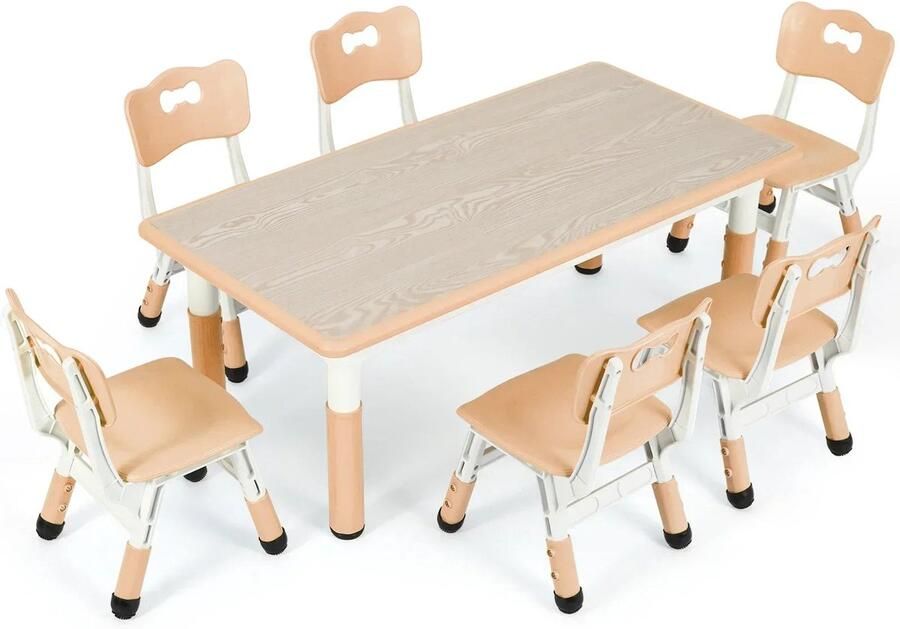 Corenia Kindermeubelset – Kindertafel – Kinderstoelenset – Speeltafel Kinder – Kinder Bureau – Verstelbare Hoogte – Duurzaam PVC & Plastic Hout Geel