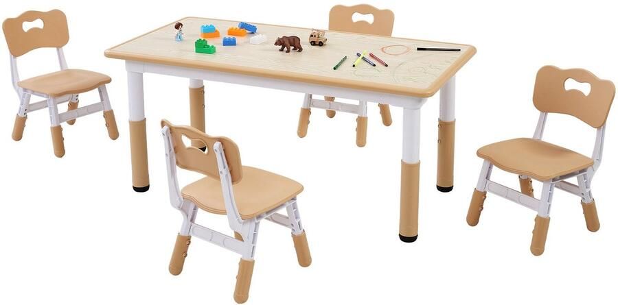 Corenia Kinderstoel – Kindertafel – Kinderset – Meegroeistoel – Speeltafel – Verstelbare Hoogte – Duurzaam Kunststof & Hout