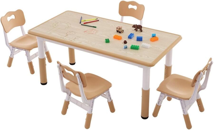Corenia Kinderstoel – Kindertafel – Peuterstoel – Meegroeistoel – Speeltafel – Verstelbare Hoogte – Stevig Hout