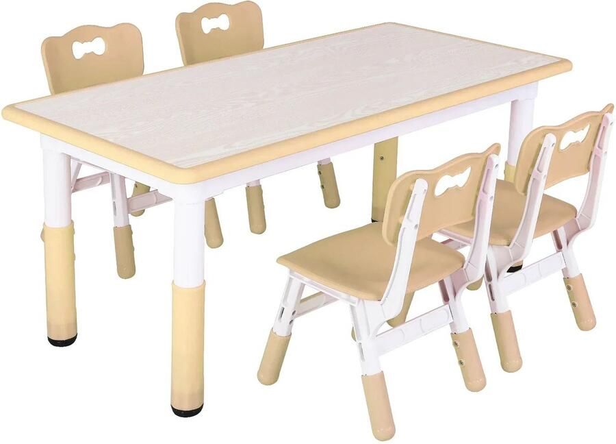 Corenia Kinderstoel Set – Kindermeubel Set – Kindertafel Met Stoelen – Verstelbare Kinderset – Speelset Voor Kinderen – Verstelbare Hoogte 48-60cm – Duurzaam HDPE Kunststof Geel