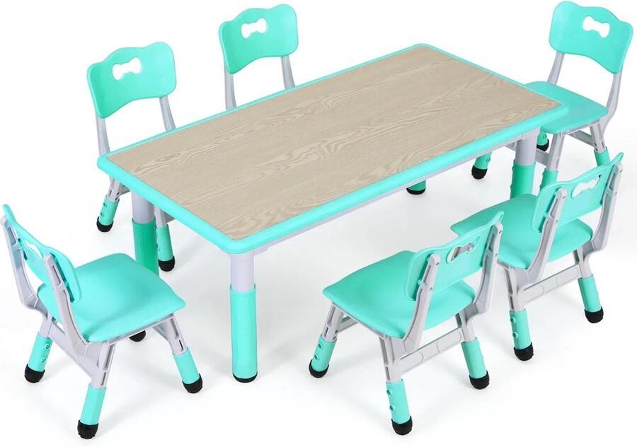 Corenia Kindertafel met 6 Stoelen – Kinderbureau – Speeltafel – Kindermeubel – Kinderzitje – Verstelbare Hoogte – Stevig en Duurzaam kunststof & PVC