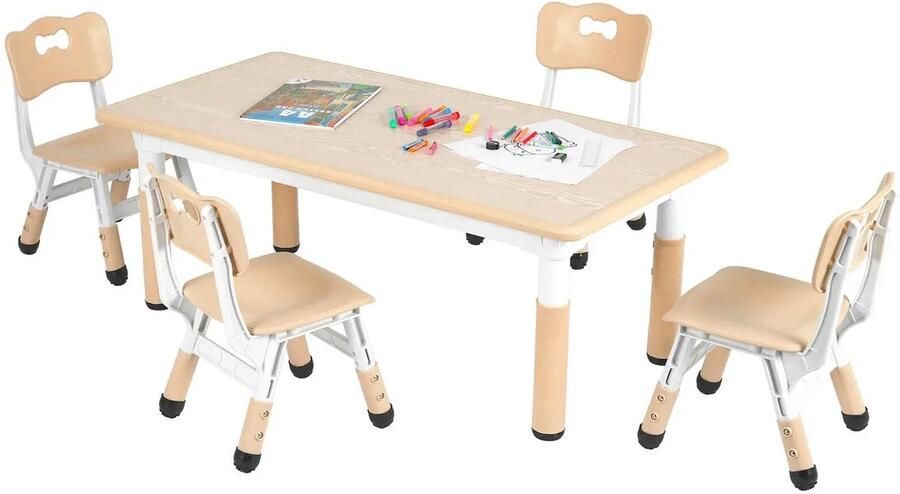 Corenia Kindertafel Set – Kinderbureau – Speeltafel – Kindermeubel – Studieplek – Verstelbare Hoogte – Duurzaam Kunststof Kaki