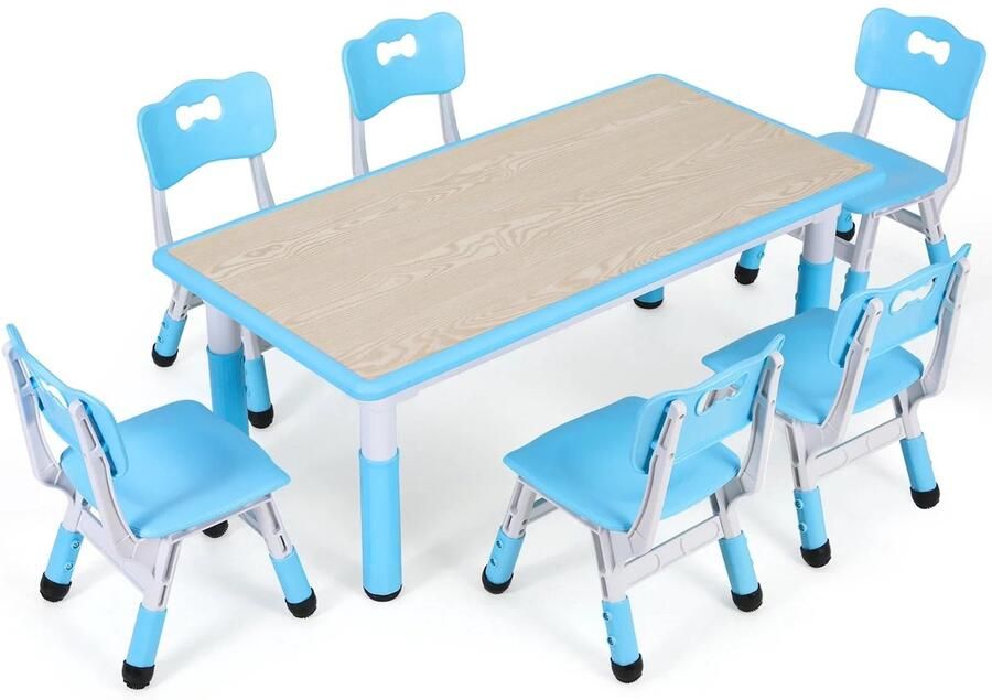 Corenia Kindertafel Set – Kinderbureau – Speeltafel – Kindermeubel – Tafel Met Stoelen – Verstelbare Hoogte – Brandvertragend MDF & PVC