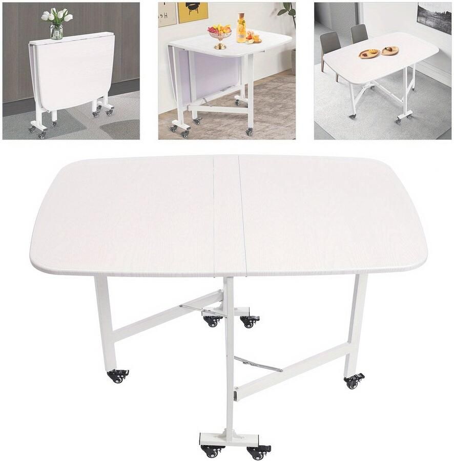 Corenia Klaptafel – Vouwtafel – Opvouwbare Tafel – Plooitafel – Bijzettafel – Drievoudig Opvouwbaar – 120x80x75 cm – Wit Met Houtnerfstructuur – Voor Binnen & Buiten Met 6 Zwenkwieltjes