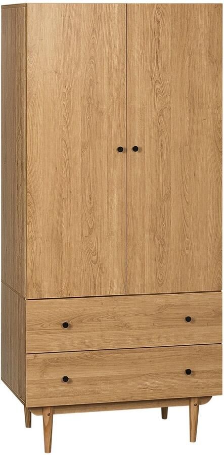 Corenia Kledingkast – Garderobekast – Opbergkast – Linnenkast – Kast met Laden – 2-Deurs Met Hangrail – Ruime Opbergruimte – Houten Look – 80x52x180 cm