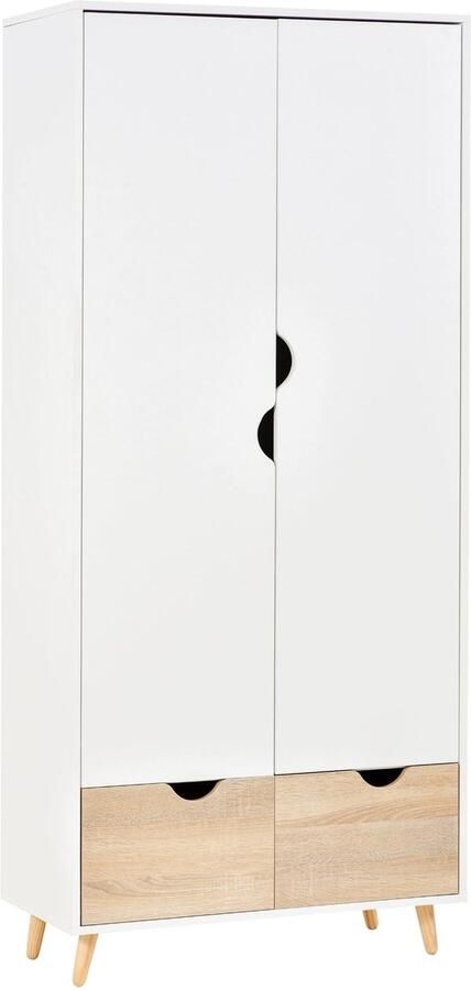 Corenia Kledingkast – Garderobekast – Opbergkast – Slaapkamerkast – Witte Kast – Scandinavisch Design – 80x40x180 cm – Melamine Coating