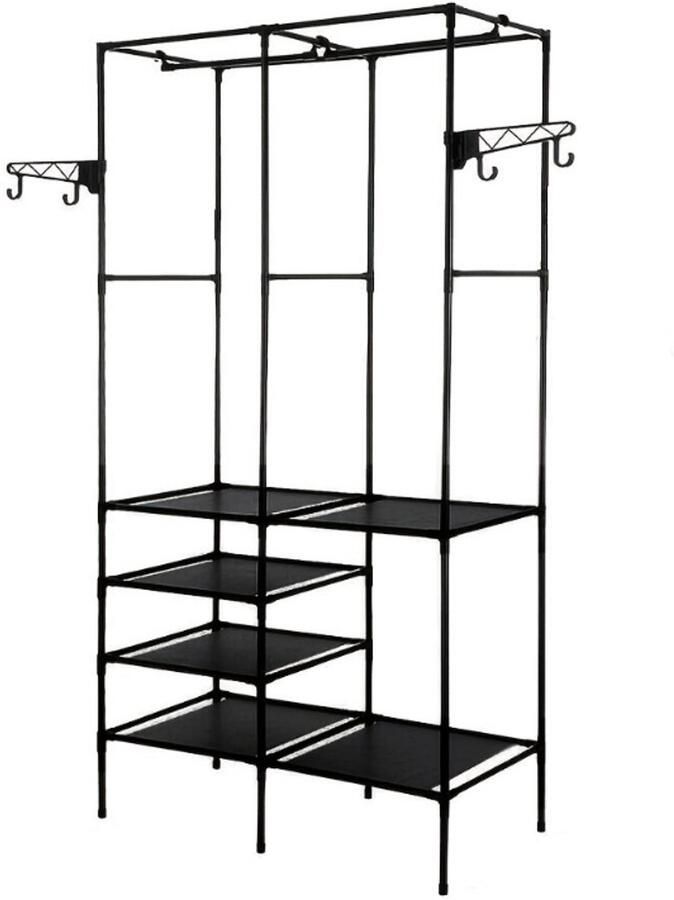 Corenia Kledingrek – Kapstok – Kledinghanger – Stelling – Garderoberek – Zwart – Met Planken – Gegalvaniseerd Roestvrijstaal – 170 cm Hoog