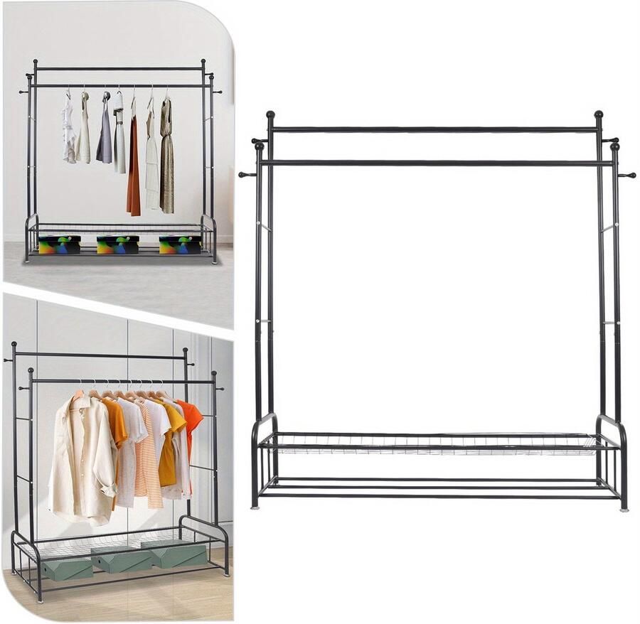Corenia Kledingrek – Kledingstandaard – Garderoberek – Kapstok – Opbergrek – Metaal – Verstelbaar – Met Wieltjes En Remmen – 150x45x170 cm