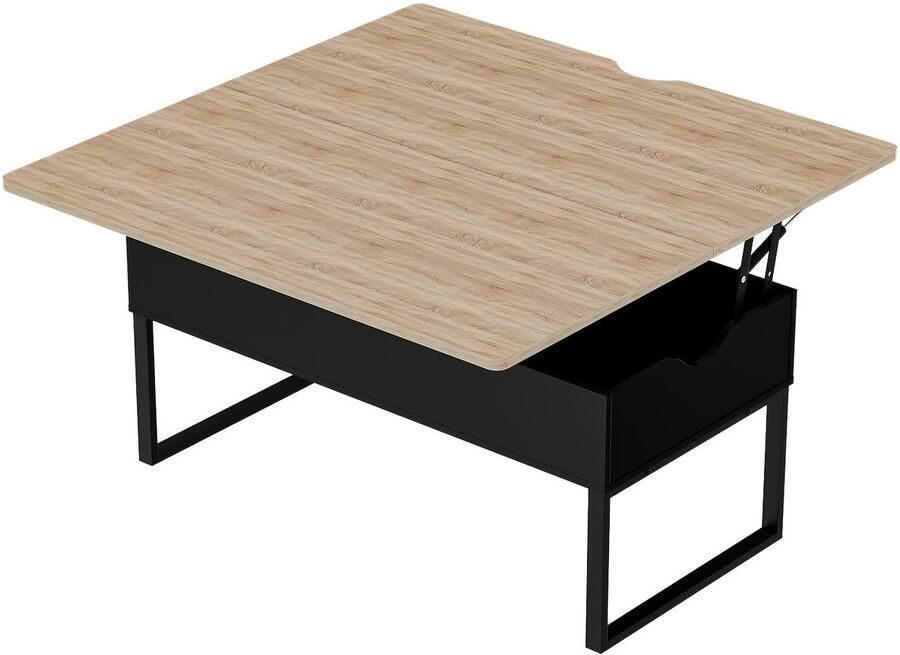 Corenia Koffietafel – Salontafel – Bijzettafel – Verstelbare Tafel – Uitschuifbare Lade – Dubbel Hefblad – Walnootkleur – Hoogte Verstelbaar – Verborgen Opbergruimte