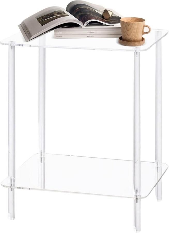 Corenia Koffietafel Table Coffe table Living Room Table Acryl Drinktafel Bijzettafel voor drankjes en snacks 2-laags Helder Transparant Vierkante bijzettafel Voor moderne woonkamer