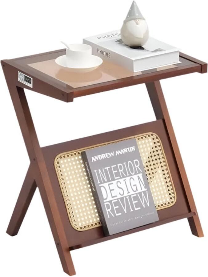 Corenia Koffietafel Table Coffe table Living Room Table Rotan Geweven Bamboe Salontafel met Gehard Glazen blad voor Woonkamer Slaapkamer Rotan Salontafel Z-vormig 20in