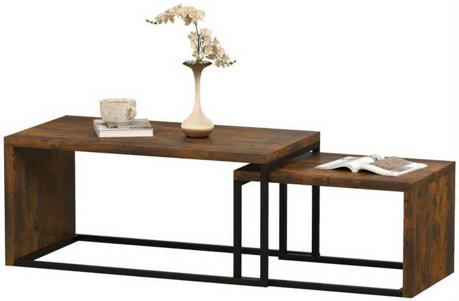 Corenia Koffietafelset – Bijzettafel – Salontafel – Tafeltje – Woonkamertafel – Set Van 2 – Zwart En Bruin – Hout Met Metaal – Compact En Functioneel