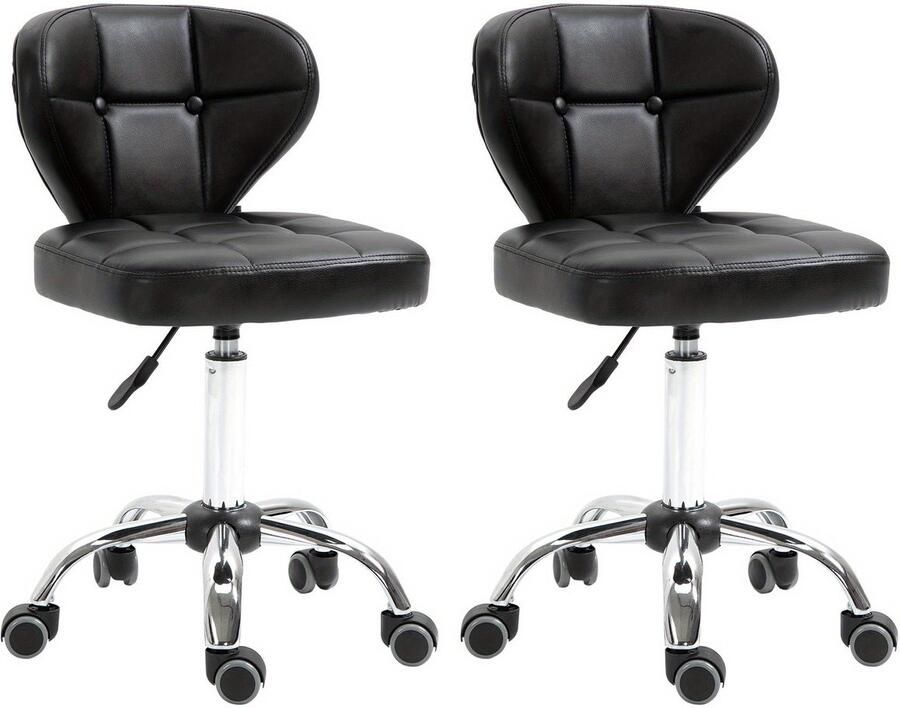 Corenia Kruk – Krukje – Werkkruk – Draaikruk – Rollende Kruk – Set Van 2 – Verstelbaar In Hoogte – Met Rugleuning – Donkergrijs