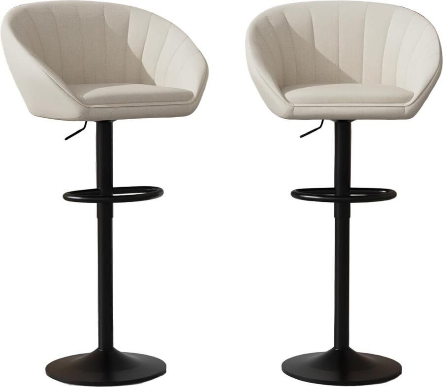 Corenia Krukken – Barkrukken – Barstoelen – Werkkruk – Zadelkruk – Verstelbare Zithoogte – 360° Draaibaar – Velours Bekleding – Metaal Frame – Set van 2 – Beige