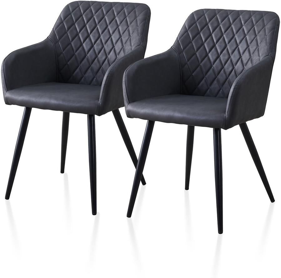 Corenia Kuipstoel – Eetkamerstoel – Armstoel – Stoel – Kunstleren Stoel – Set van 2 – Donkergrijs – Memory Foam – Aluminium Frame