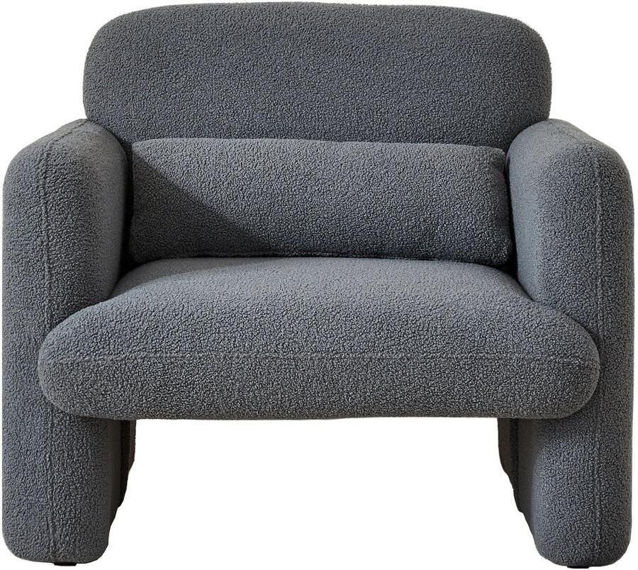 Corenia Lamswollen Fauteuil – Lamswol Stoel – Comfortabele Zetel – Scandinavische Fauteuil – Zachte Lamswol Bekleding – Verstelbare Lendensteun Grijs
