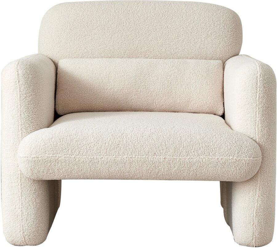Corenia Lamswollen Fauteuil – Lamswol Stoel – Comfortabele Zetel – Scandinavische Fauteuil – Zachte Lamswol Bekleding – Verstelbare Lendensteun Beige