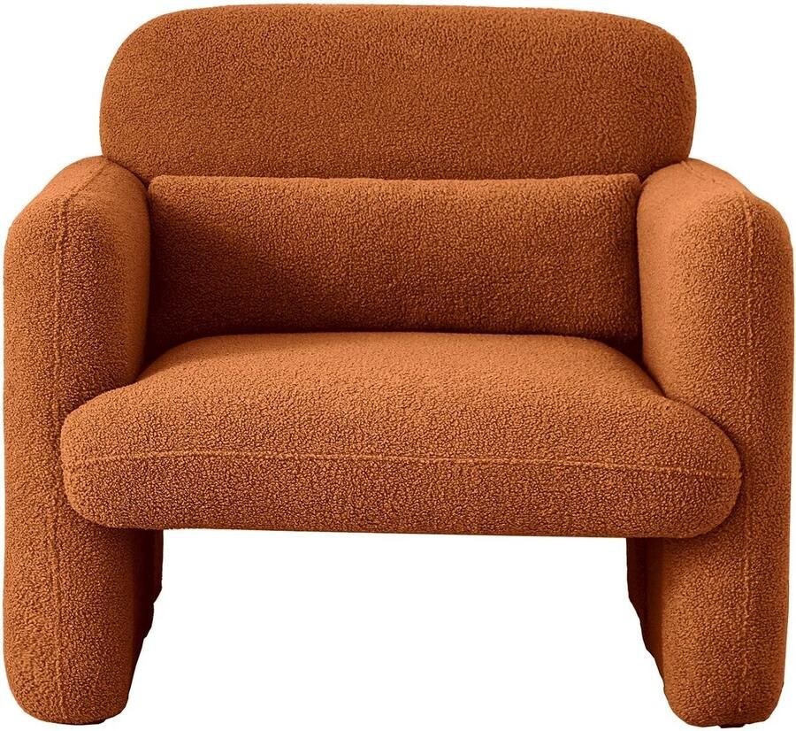Corenia Lamswollen Fauteuil – Lamswol Stoel – Comfortabele Zetel – Scandinavische Fauteuil – Zachte Lamswol Bekleding – Verstelbare Lendensteun Oranje