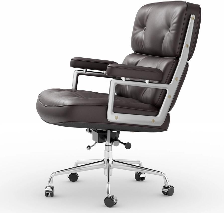 Corenia Leren Bureaustoel – Comfortabele Stoel – Ergonomische Bureaustoel – Draaibare Stoel – Verstelbare Rugleuning – Aluminium Frame – 160 Kg Draagvermogen