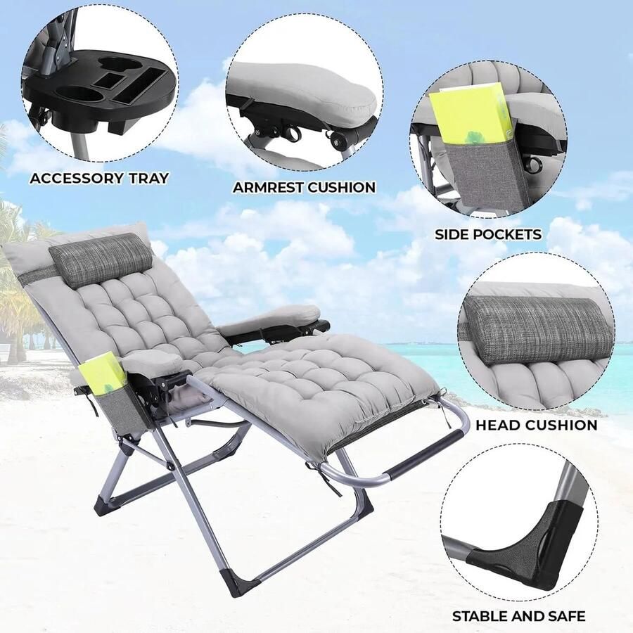 Corenia Ligbed 3-delige Verstelbare Ligstoelset – Tuinstoelen – Zonnebedden – Klapstoelen – Strandstoelen – Duurzaam Stalen Frame – Verstelbare Rugleuning 90-160° Grijs