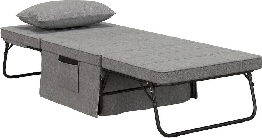 Corenia Logeerbed – Opklapbed – Slaapbank – Vouwbed – Fauteuil – 8 cm Matras – 5 Hoogtestanden Verstelbaar – 188x75x38 cm – Metaal