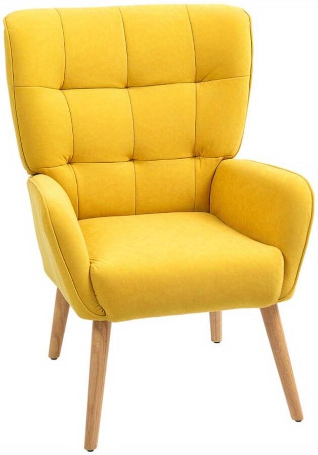 Corenia Lounge Chair – Fauteuil – Relaxstoel – Leunstoel – Velvet Stoel – Geel – Zachte Velvet Bekleding – Robuuste Houten Poten