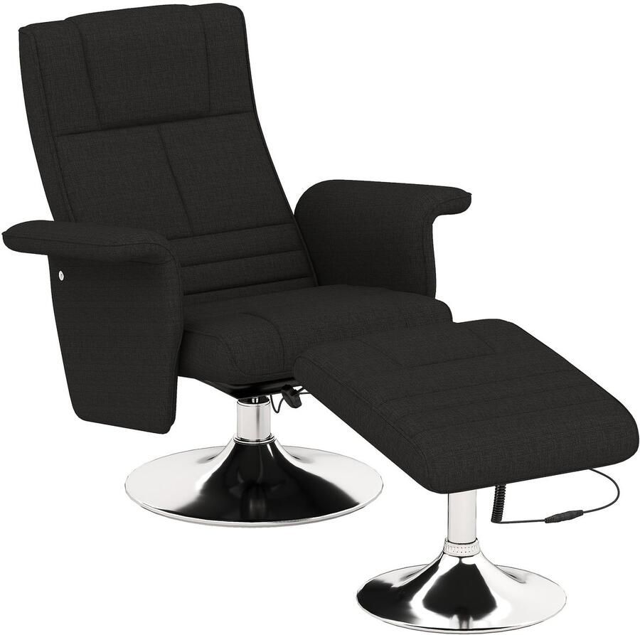 Corenia Lounge Chair – Relaxfauteuil – Draaifauteuil – Accentstoel – Fauteuil Zwart – Duurzaam Bamboe Frame – Handmatige Verstelling Met Voetensteun