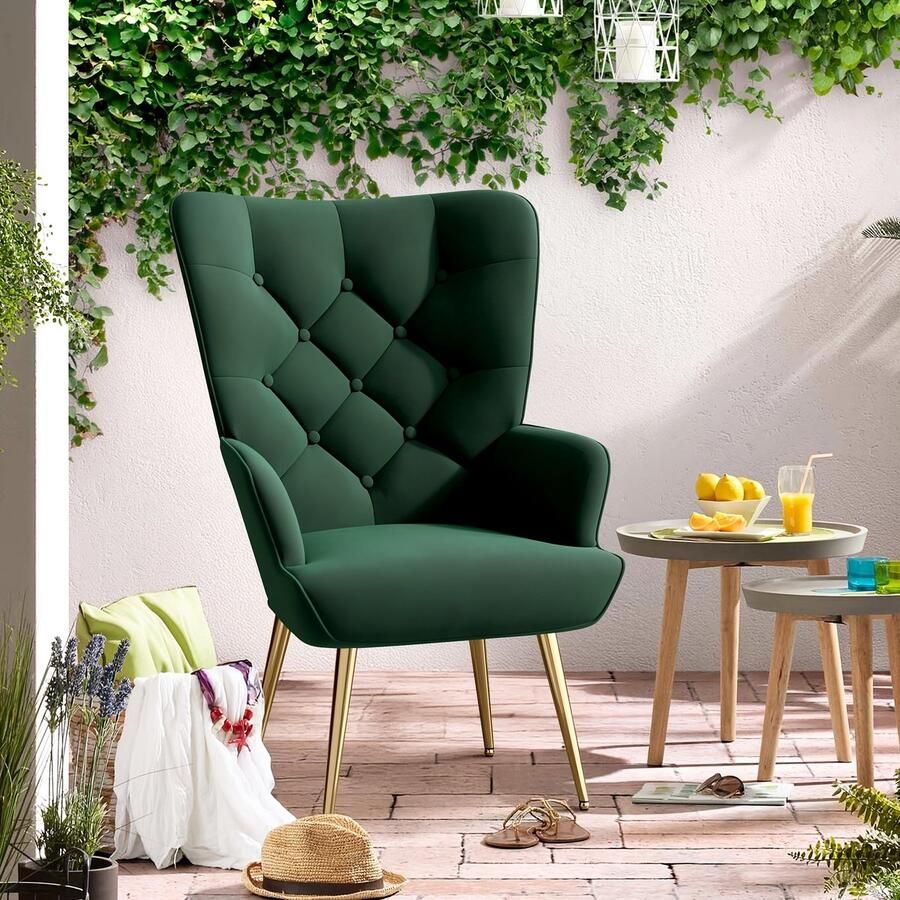 Corenia Lounge Chair – Wing Chair – Fauteuil – Zetel – Armstoel – Scandinavisch Design – Gestoffeerd Metalen Poten – Max Belastbaar Tot 150 Kg