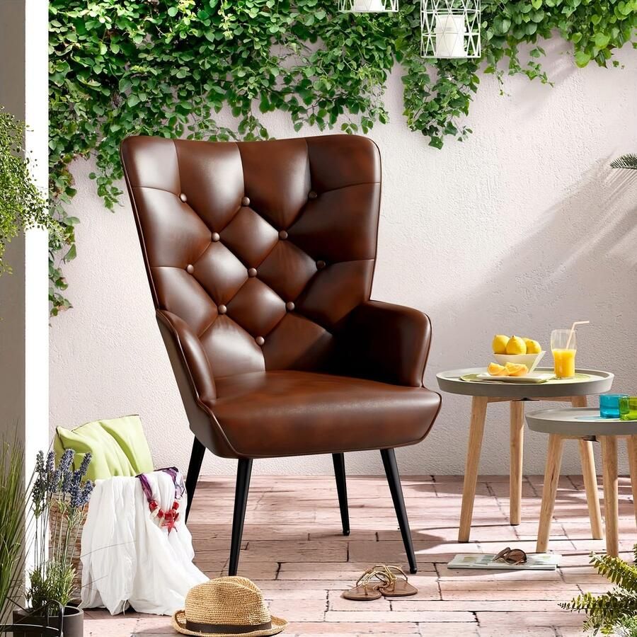 Corenia Lounge Fauteuil – Wing Chair – Oorfauteuil – Relaxstoel – Zitstoel – Scandinavisch Design – Kunstleer Bekleding – Metalen Poten – Max. 150 Kg