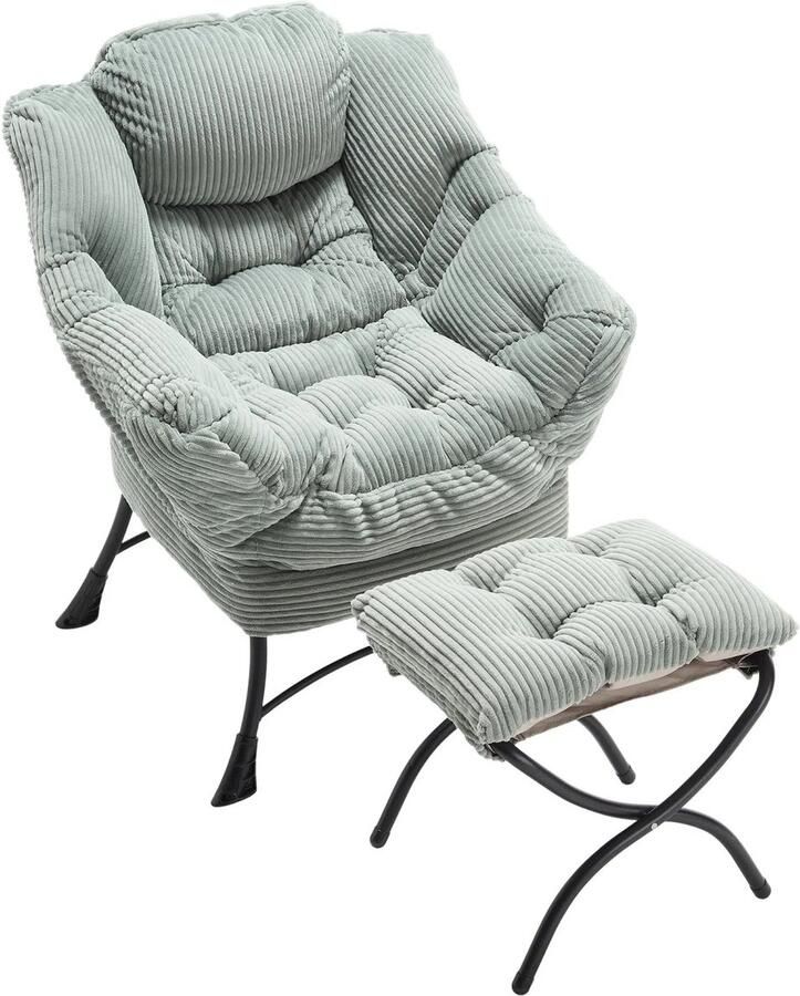 Corenia Lounge Stoel – Relaxstoel – Fauteuil – Zitstoel – Met Voetenbank – Ergonomisch Design – Metalen Constructie 77.5 x 66 x 19 cm Mint