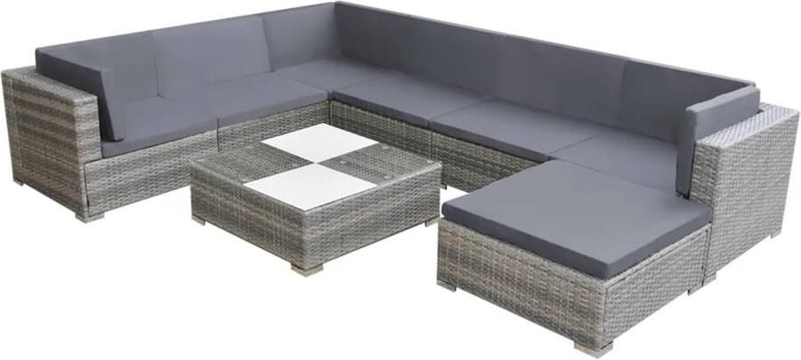 Corenia Loungebank – Loungeset – Tuinbank – Loungesofa – Buitenbank – Weerbestendig PE-Rattan – Gepoedercoat Stalen Frame – Inclusief Comfortabele Kussens – Grijs