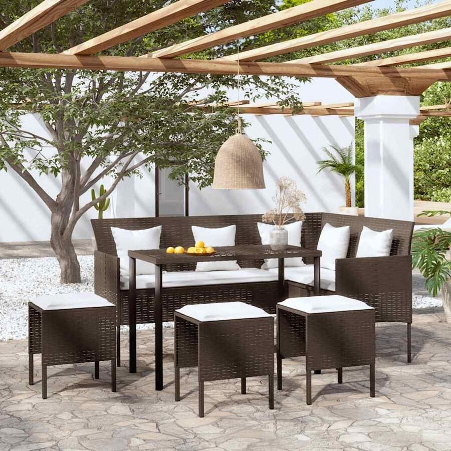 Corenia Loungeset – Tuinset – Loungebank – Zitgroep – Loungeset Poly Rattan – L-vormig – Weerbestendig Gepoedercoat Stalen Frame – Inclusief Zachte Kussens