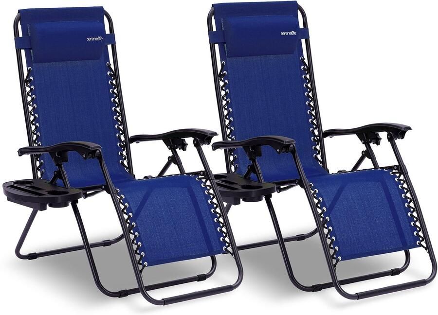 Corenia Loungestoel – Lounger – Relaxstoel – Tuinstoel – Fauteuil – Verstelbaar – Afneembare Bekerhouder en Kussens Blauw