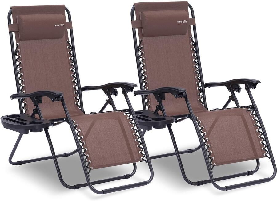 Corenia Loungestoel – Lounger – Tuinstoel – Relaxstoel – Ligstoel – Set Van 2 – Verstelbaar Met Afneembaar Zijtafeltje – Weerbestendig Stalen Frame Bruin
