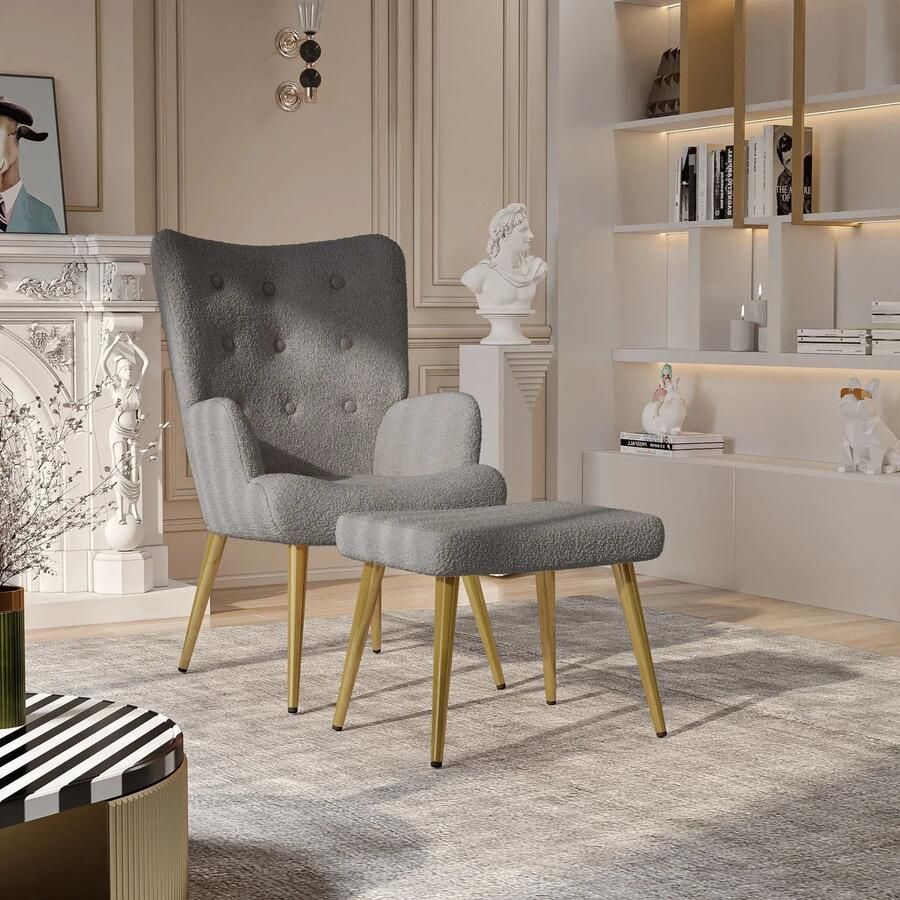 Corenia Loungestoel – Relaxstoel – Fauteuil – Zitstoel – Met Voetenbank – Teddy Bekleding – Ergonomisch Ontwerp