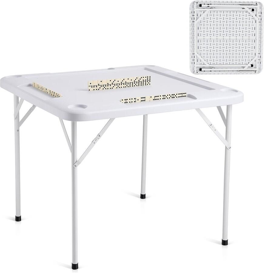 Corenia Mahjongtafel – Speeltafel – Kaarttafel – Inklapbare Tafel – Bordspel Tafel – Waterbestendig PE Materiaal – 4 Bekerhouders & Chiplades